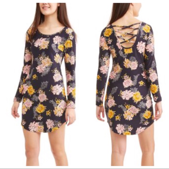 NEW•L-1X•Skylar Gray Floral CrossBack Dress•NWT - Picture 1 of 14